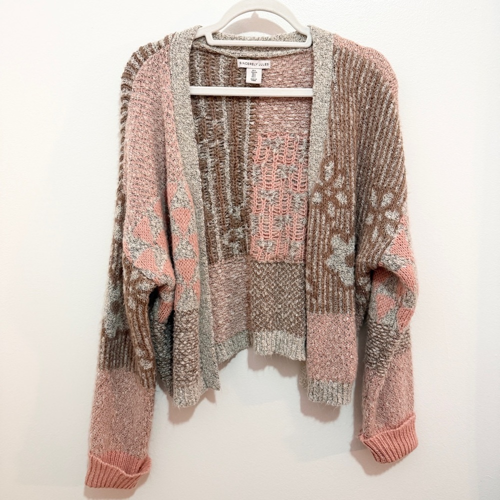 Sincerely‎ Jules Patchwork Floral Chunky Knit Cardigan Size Large